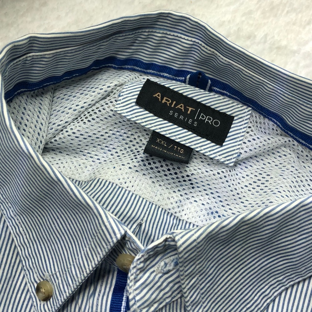 Ariat Pro Series Mens Blue and White Striped Button Down Dress Shirt 2XL/XXL